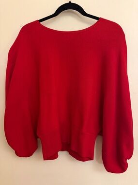 Babaton Red Balloon Sleeve Sweater L Crew Neck Minimalist Chic